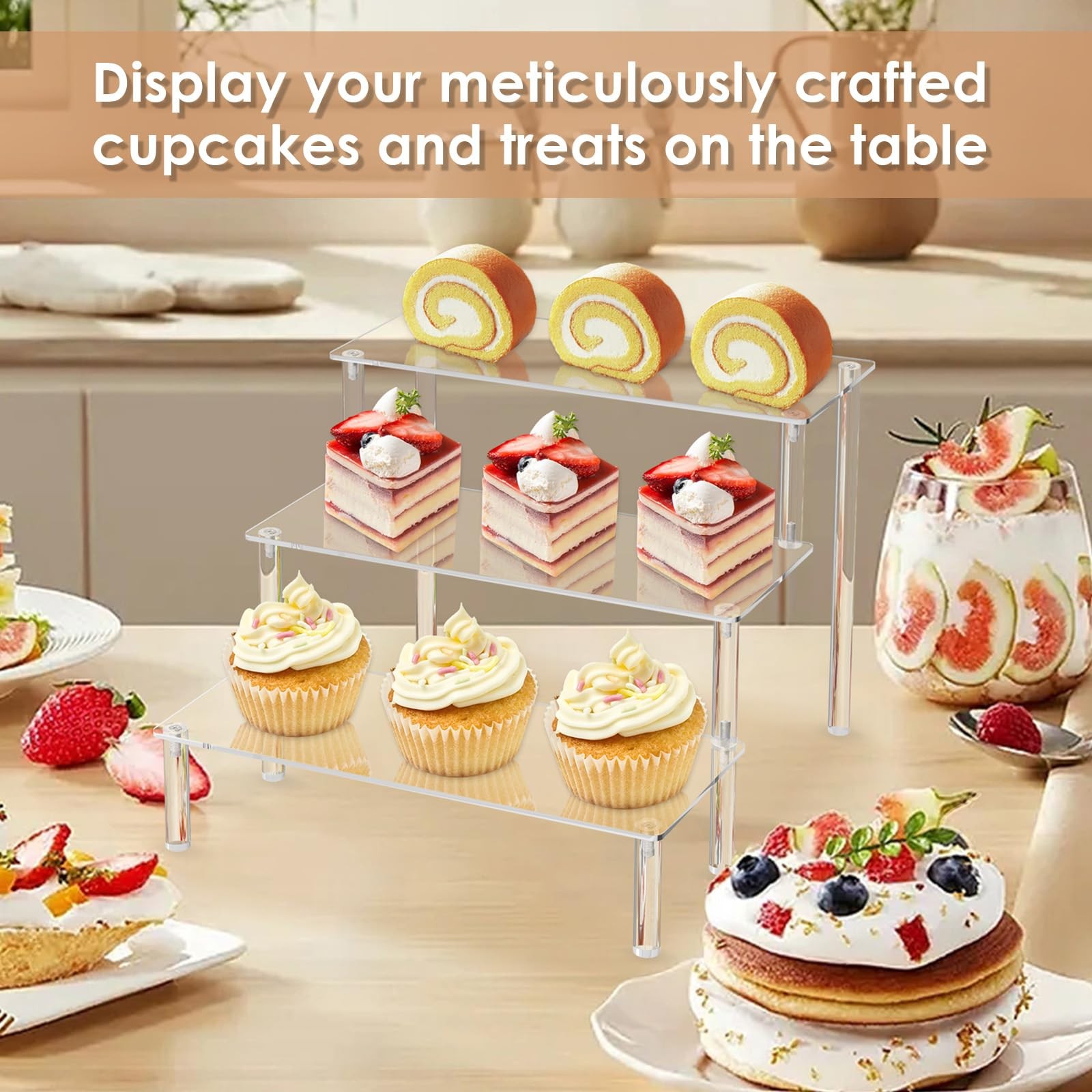 Acrylic Display Risers,Clear Display Risers Stand Small Mini Shelf 3 Tiered
