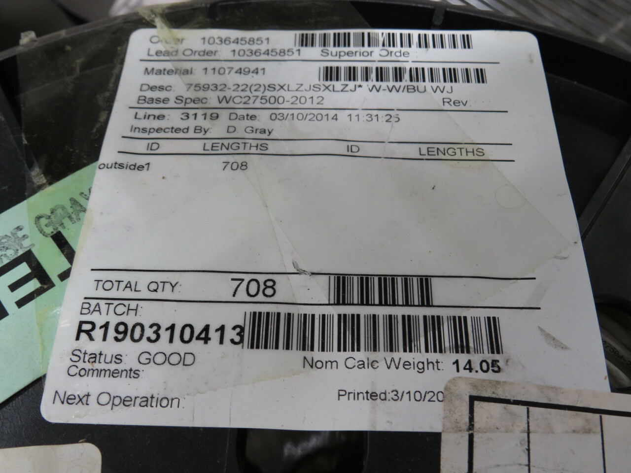 NEXANS M27500-22SB2V73 AEROSPACE WIRE 75932-22(2)SXLZJSXLZJ W-W/BU WJ 700 FT T19