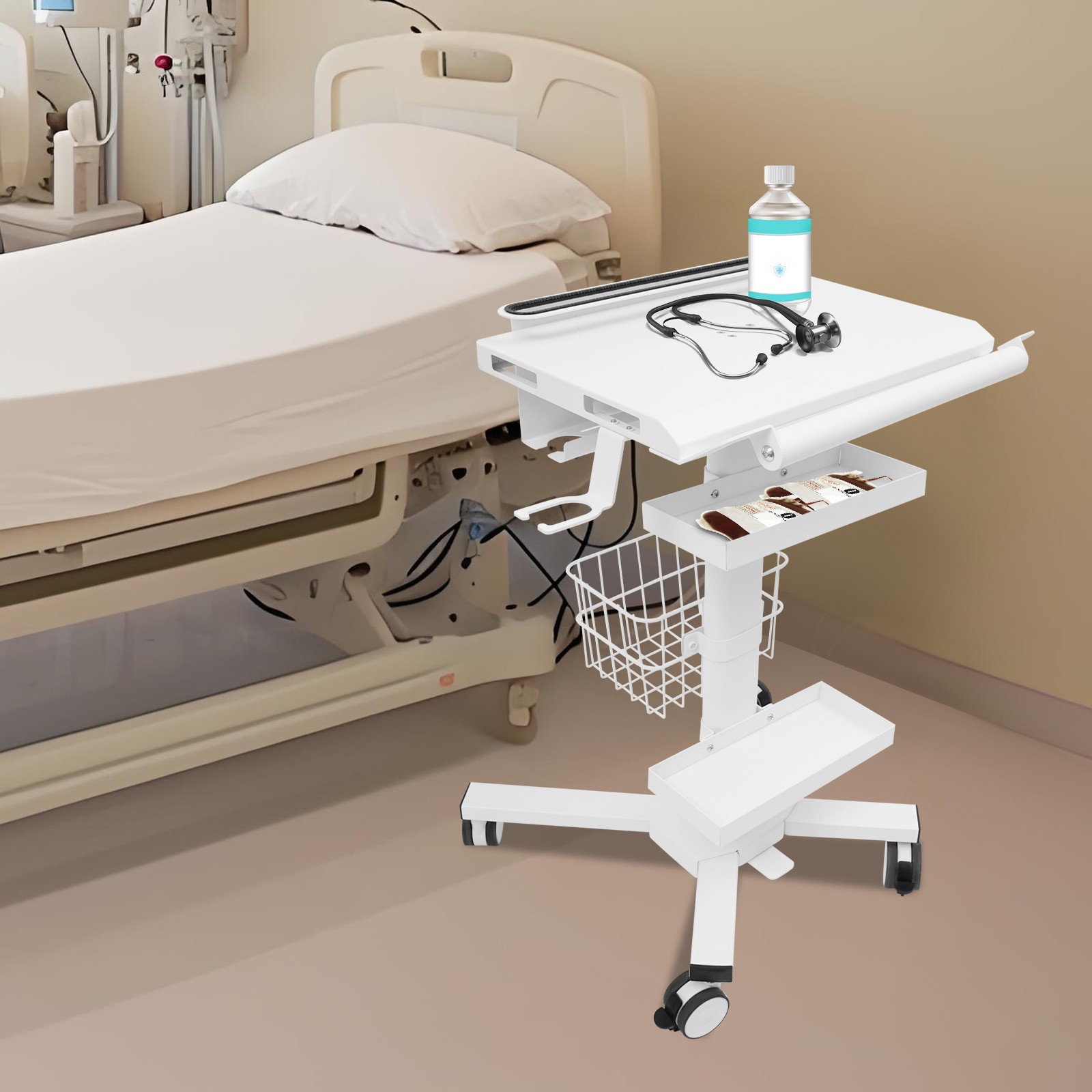 Medical Laptop Workstation Cart Dental Medical Cart Trolley with Scanner Holder