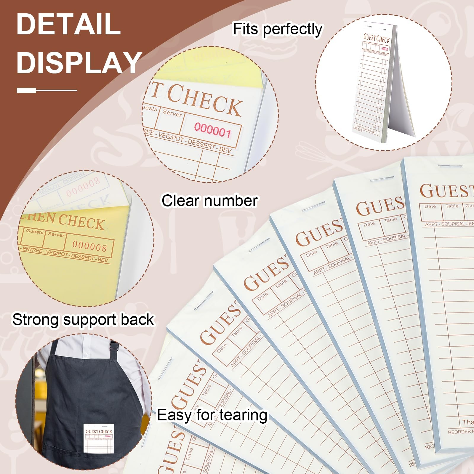 Seajan 50 Pack Guest Check Pads Server Note 3.5 x 6.7 Inch Coffee