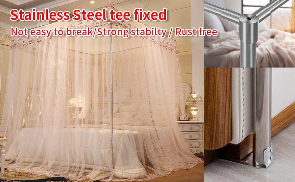 Canopy Bed Frame Full, Stainless Steel Four Corner Bed Canopy Poles Mosquito Net