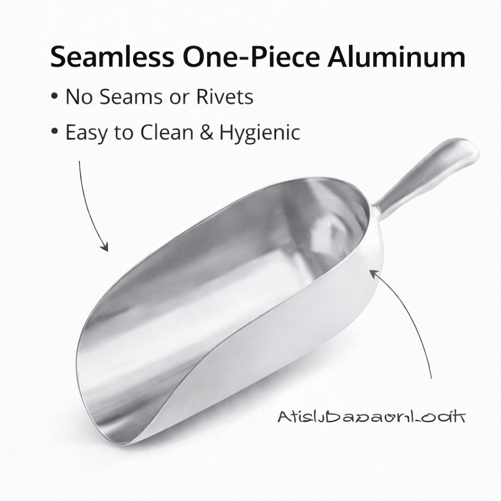 Choice 38 oz Aluminum Ice Scoop One-Piece Utility Scoop 12.75″ Handle Silver