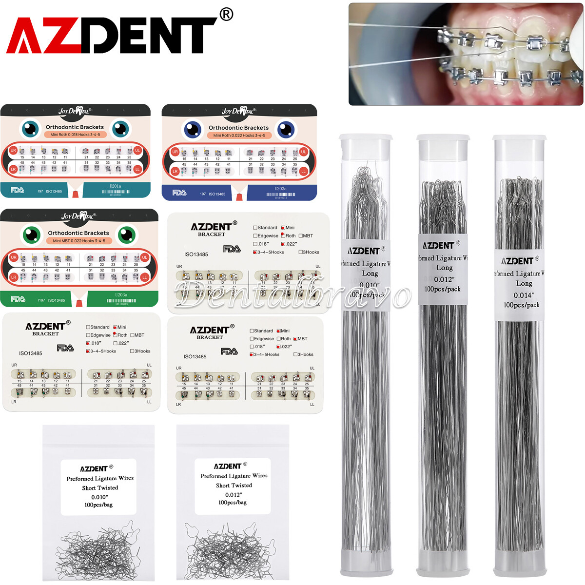 AZDENT Dental Orthodontic Metal Brackets Braces /Wire Preformed Ligature Ties