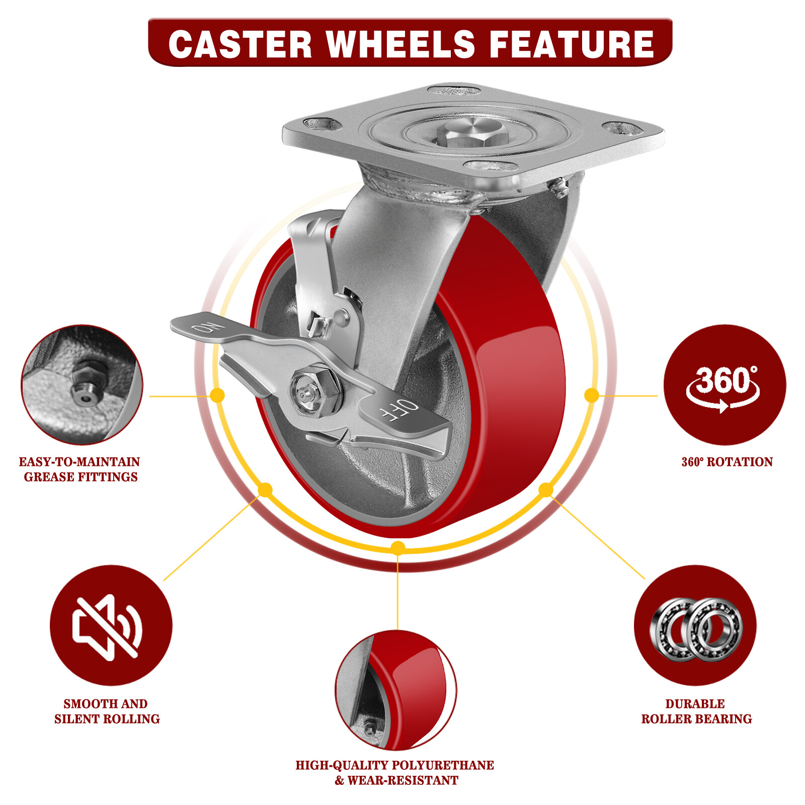 5 Inch Caster Wheels Heavy Duty,Capacity1000-4000LBS