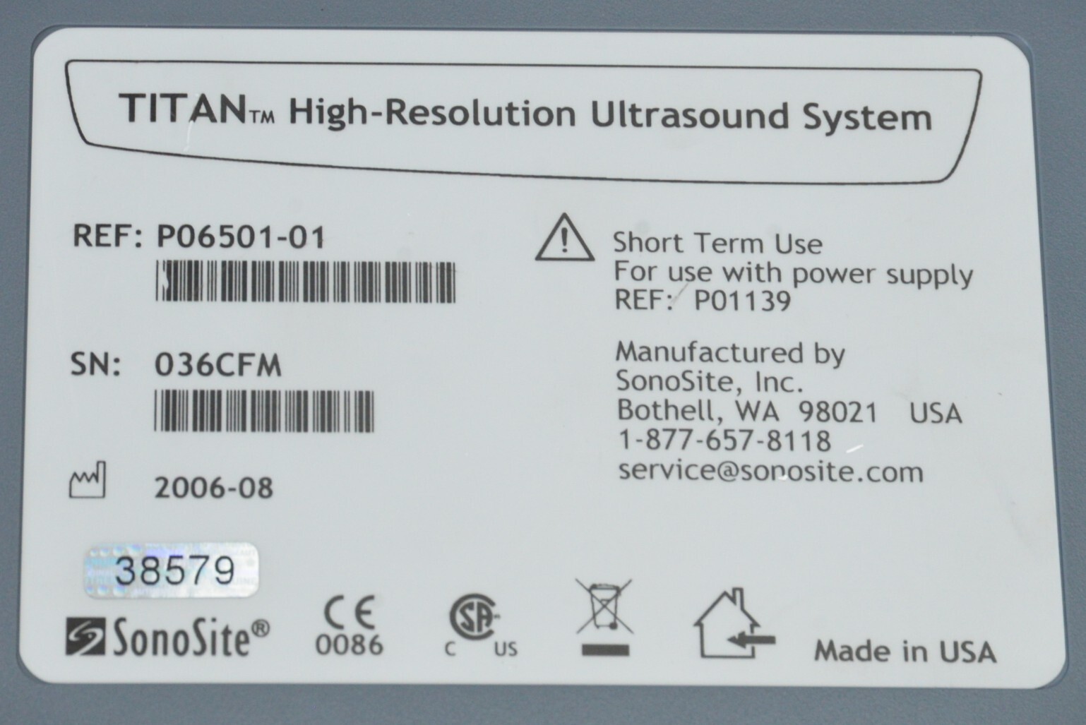 SonoSite Titan High-Resolution Imaging System W/ C15/4-2 MHz & Cart