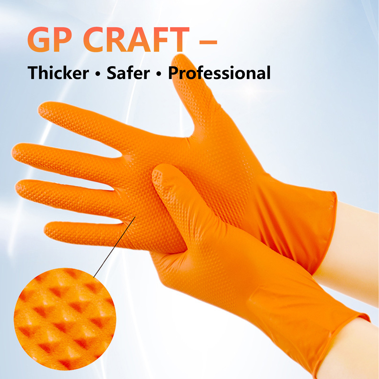 Heavy Duty Orange Industrial Nitrile Gloves with Raised Diamond Texture, 8-mil