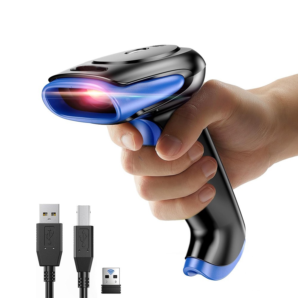 2D Bluetooth Wireless Barcode Scanner Handheld Cordless USB QR Code Reader Blue