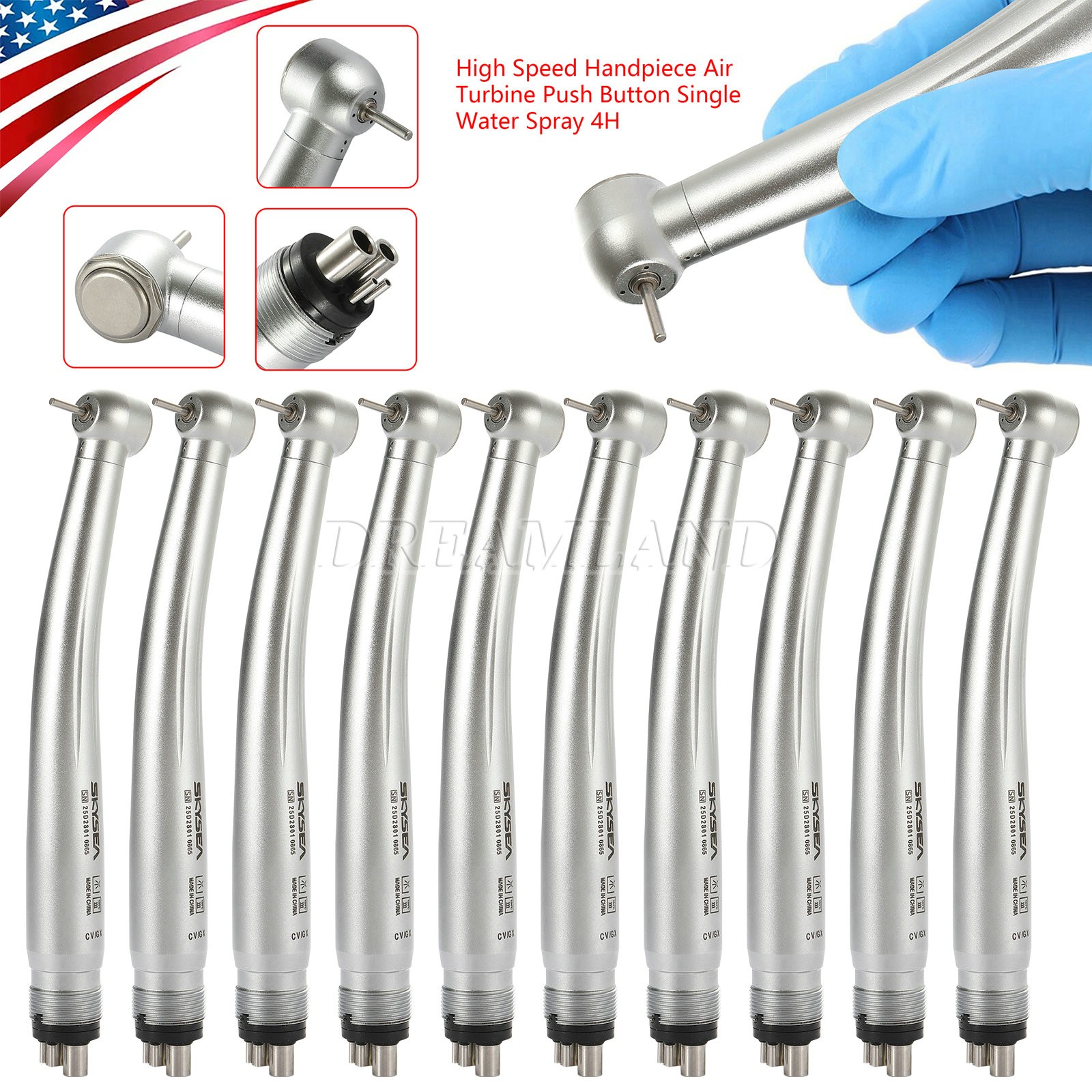 SKYSEA Dental High Speed Handpiece 4 Hole 1-10 PCS USA 1 Year Warranty