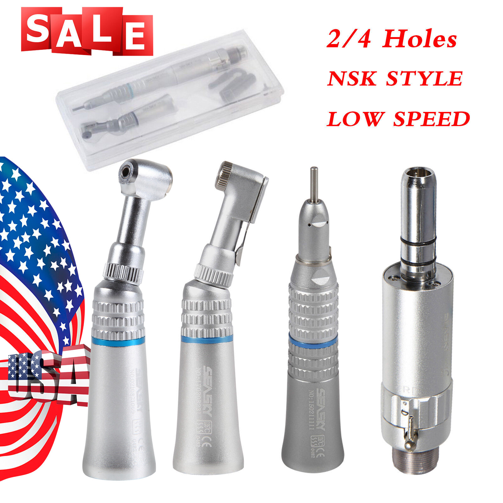 NSK Style Dental Low Speed Handpiece Straight Contra Angle Air Motor 1:1 Attach