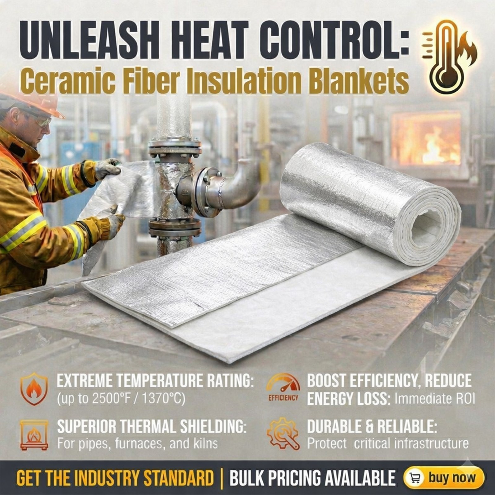 Ceramic Fiber High Temperature Insulation Blanket High Density Fireproof Thermal