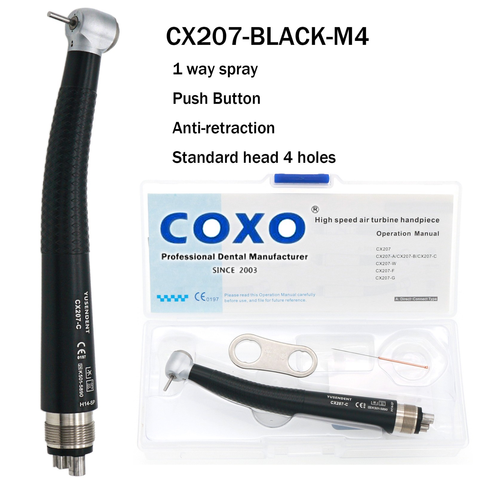 US COXO Dental High Speed Handpiece Air Turbine Anti-retraction 4 Hole Colorful