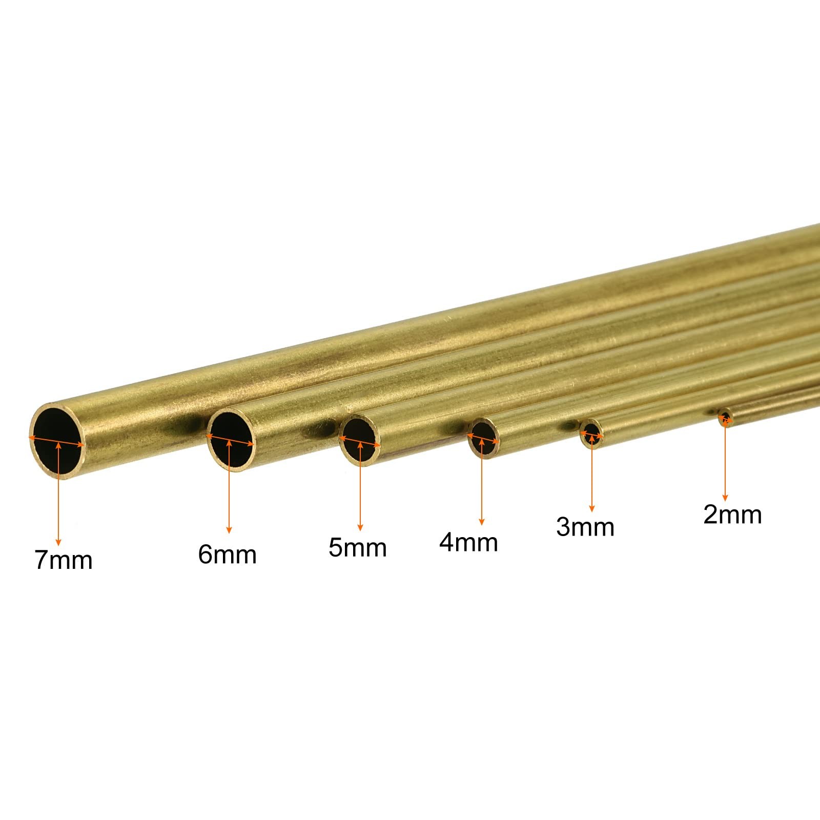 uxcell Brass Tube, 2mm 3mm 4mm 5mm 6mm 7mm OD x 0.5mm Wall 200mm,