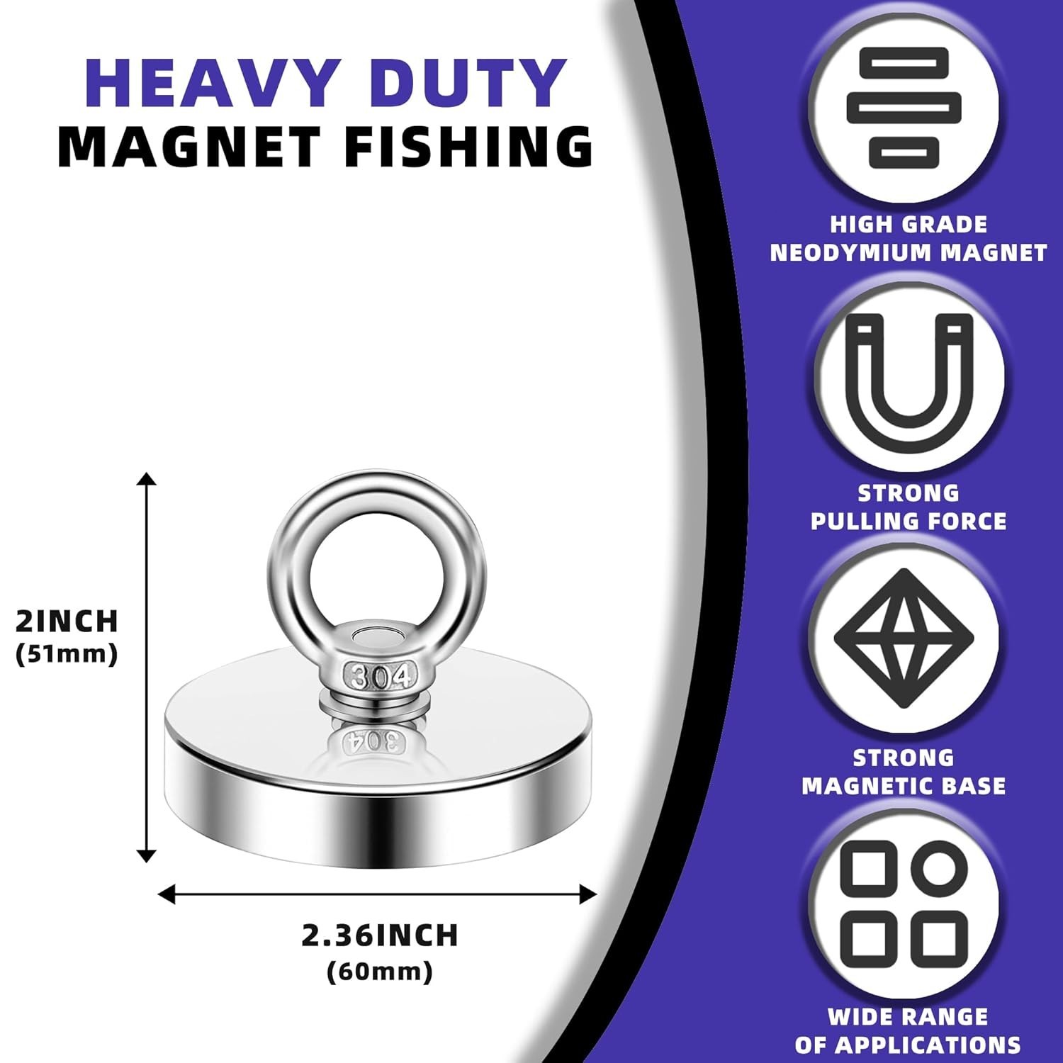Strong Neodymium Fishing Magnets 300 lbs(136 KG) Pulling Force Rare Earth Magnet