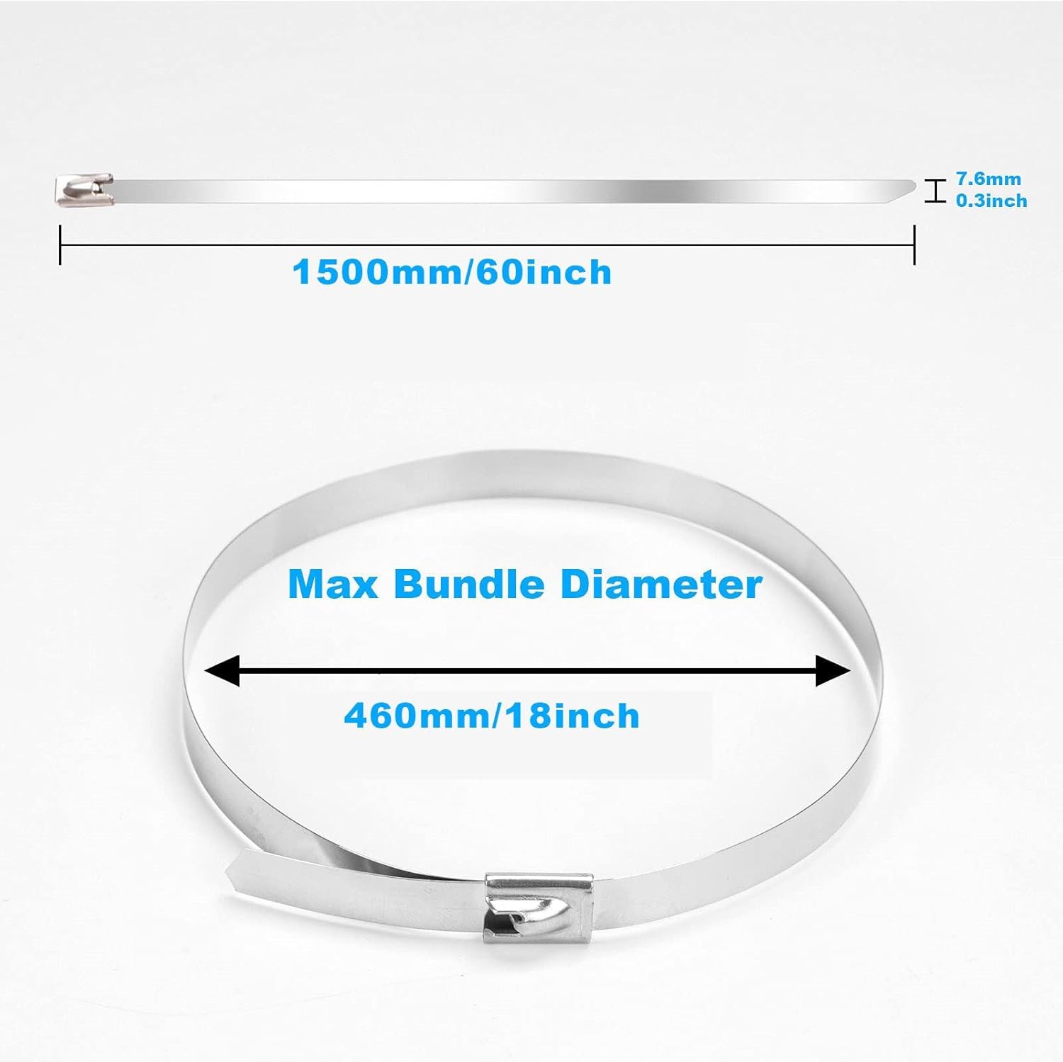 Metal Zip Ties 60In, 500Lb Extra Long Stainless Steel Cable Ties, Heavy Duty