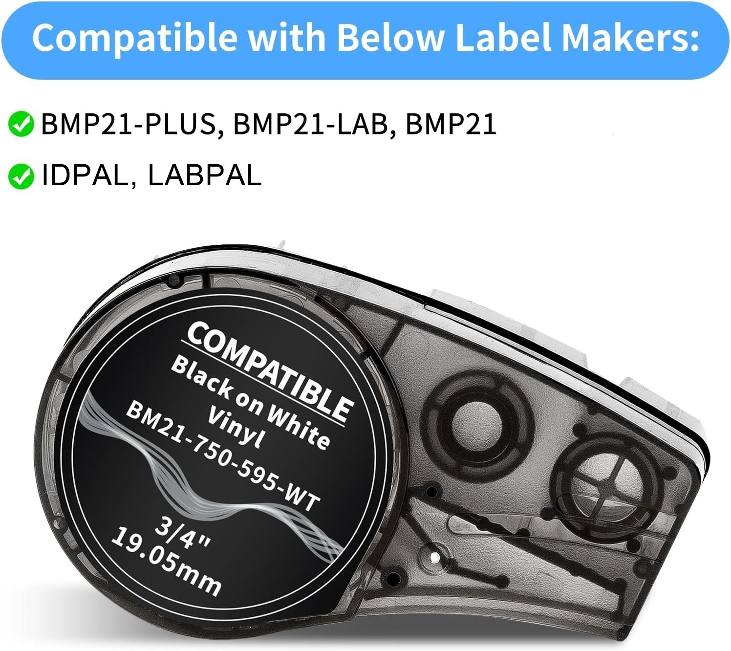 10PK For Brady BMP21-PLUS M21-750-595 Vinyl Label Cartridge Black/White 3/4″x21′