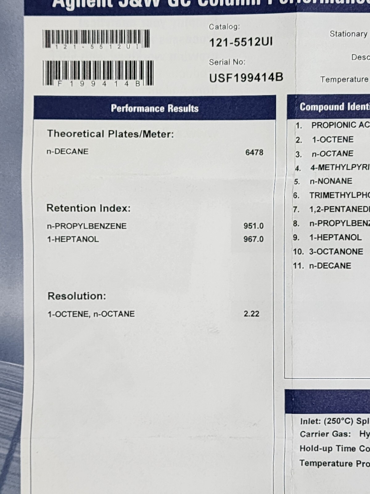 Agilent J&W 121-5512UI DB-5MS Ultra Inert, 10m, 0.18mm, 0.18µm, GC Column