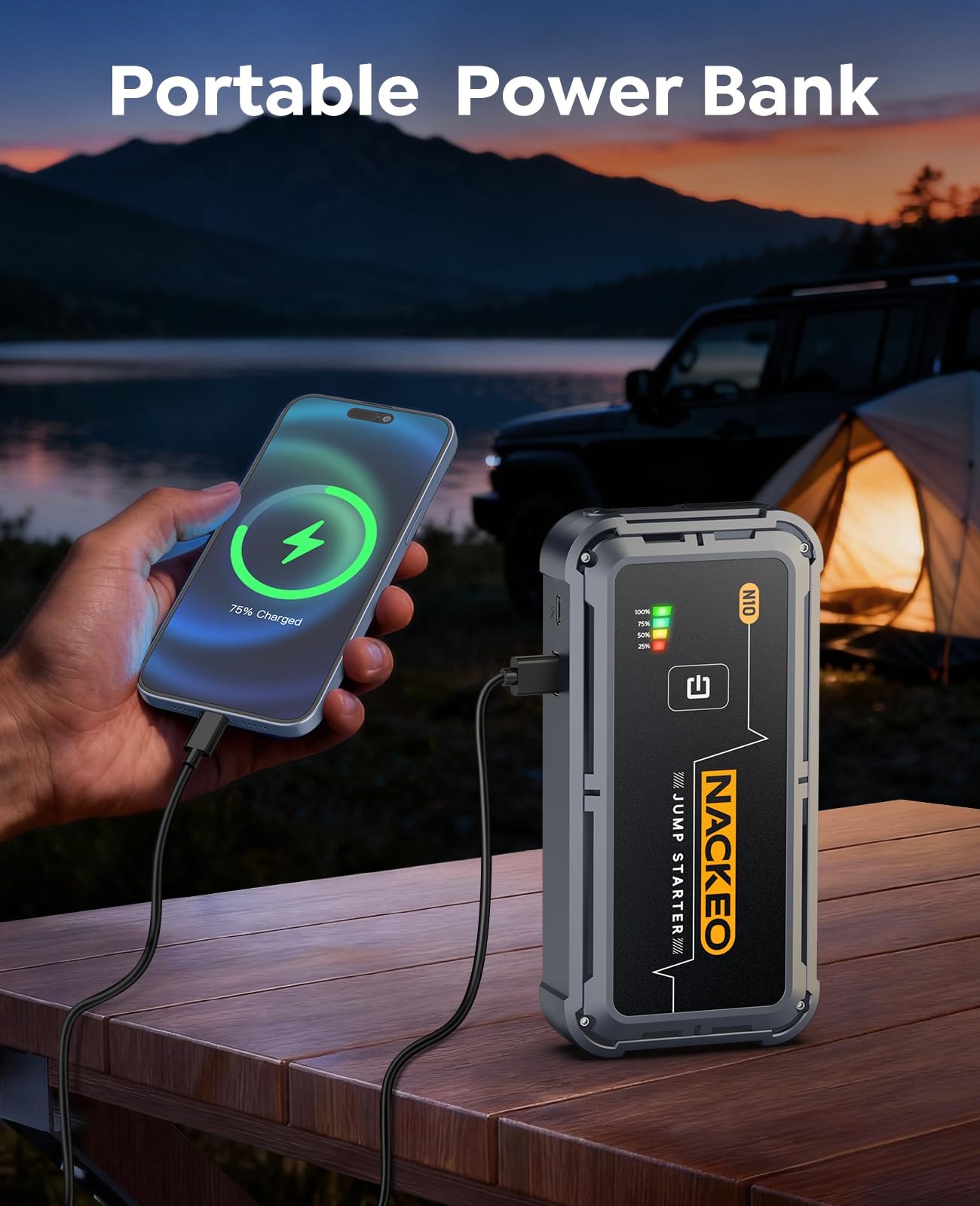 NACKEO Portable Car Battery Jump Starter 5000A Car Jump Starter Battery Pack