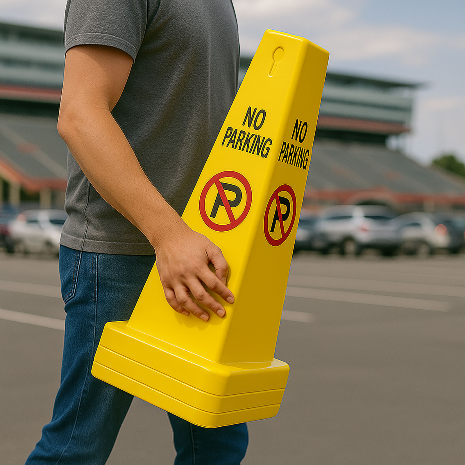 Electriduct 4 Sided No Parking Traffic Safety Cones – Yellow – 27″ Height