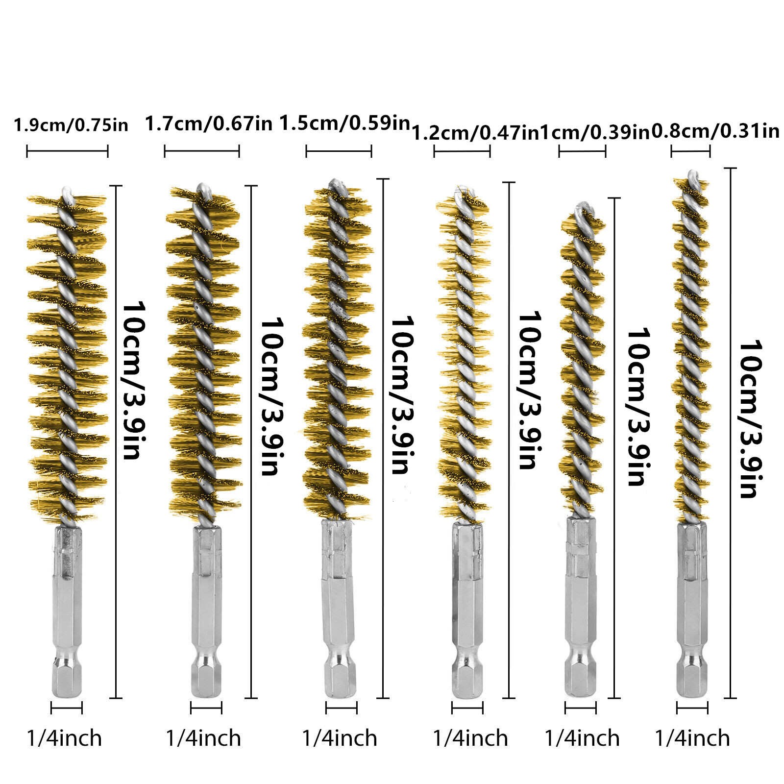 6Pcs Hex Shank Brass Bore Brush Set Power Drill For Cleaning Polishing Painting