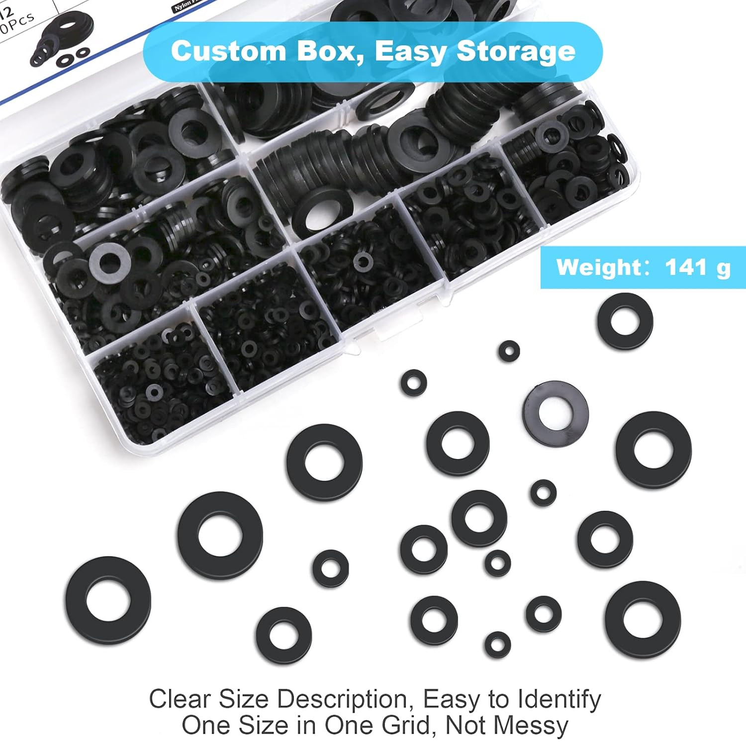 1200 Pcs Nylon Flat Washers for Screws Bolts Black Plastic Washers Premium Fen