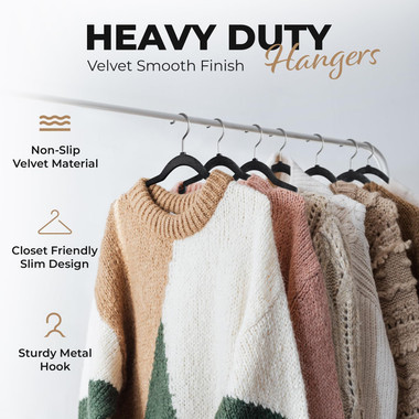 Non-Slip Velvet Clothes Hangers – 30/50/100/200 Pack, Black, Gray, Ivory