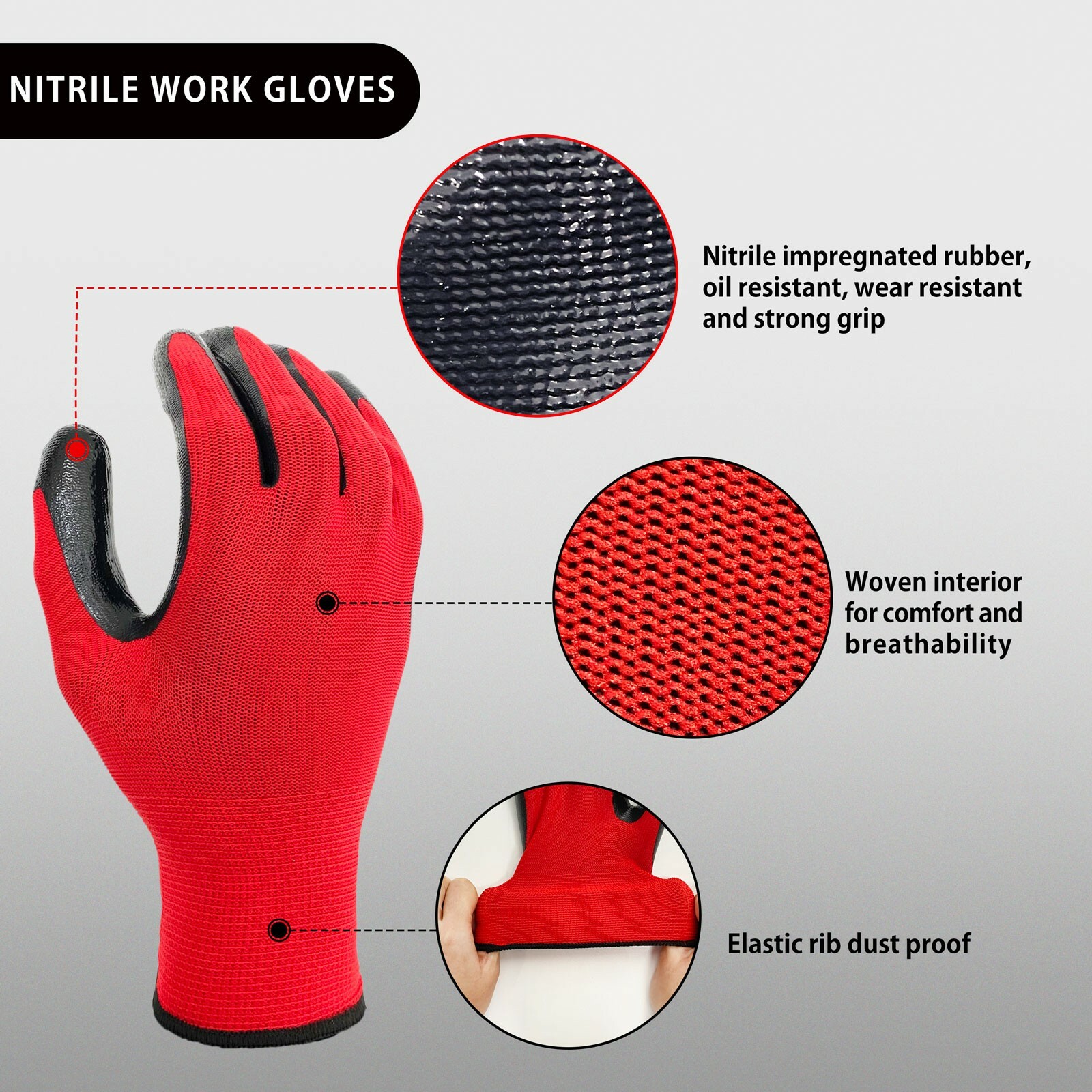 EvridWear 12 Pairs Lightweight Nitrile Coated Grip Work Gloves