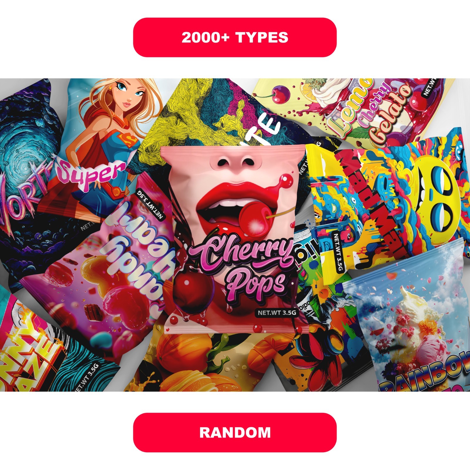 Mylar bags Design Set 3.5gram | 100pic FOR EACH package IN 1(ONE) RANDOM DESIGN