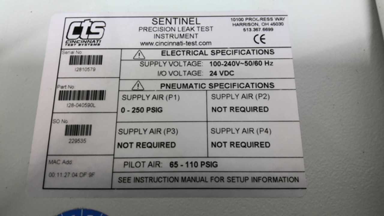 CTS Sentinel I28 I28-040590L Precision Leak Test Instrument 100-240V 50/60HZ