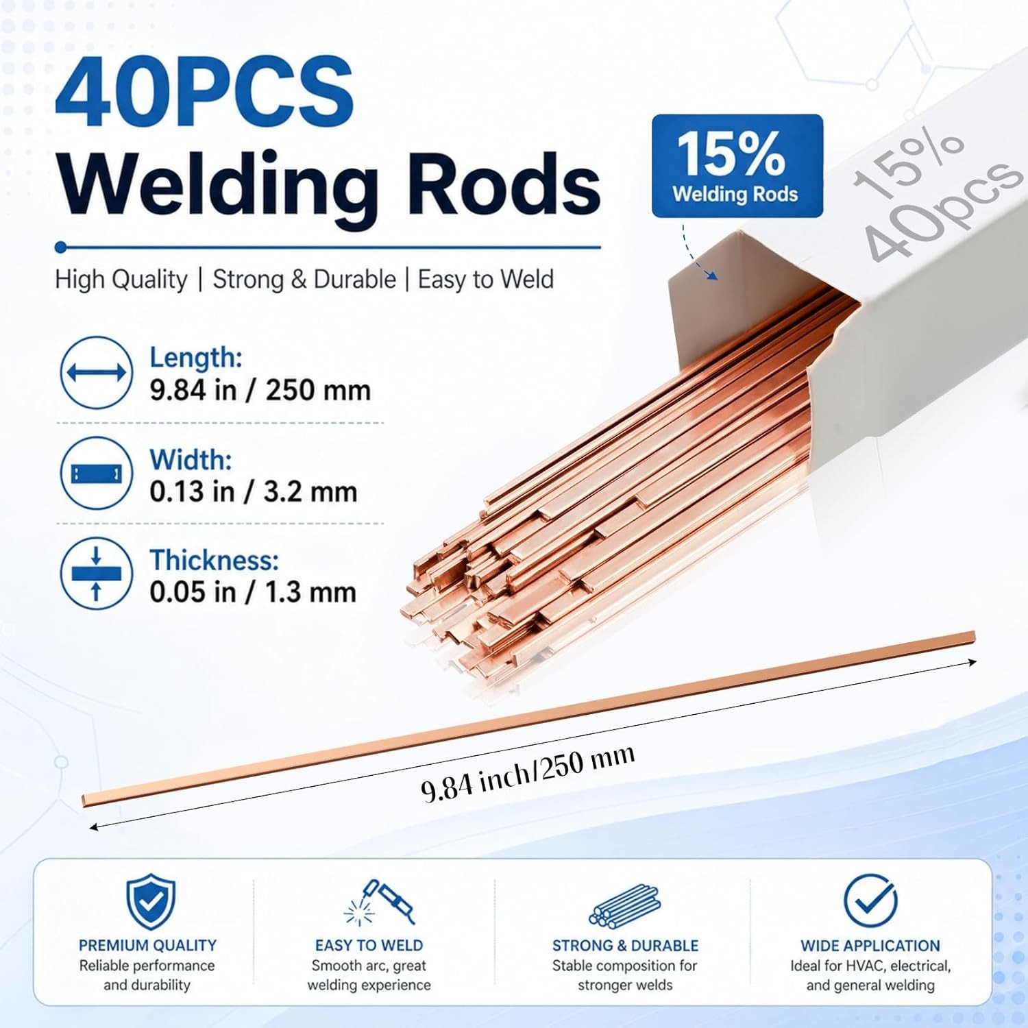 15% Silver Brazing Rods AWS BCuP-5 40 Sticks, Silver Solder Flat Welding Rods…