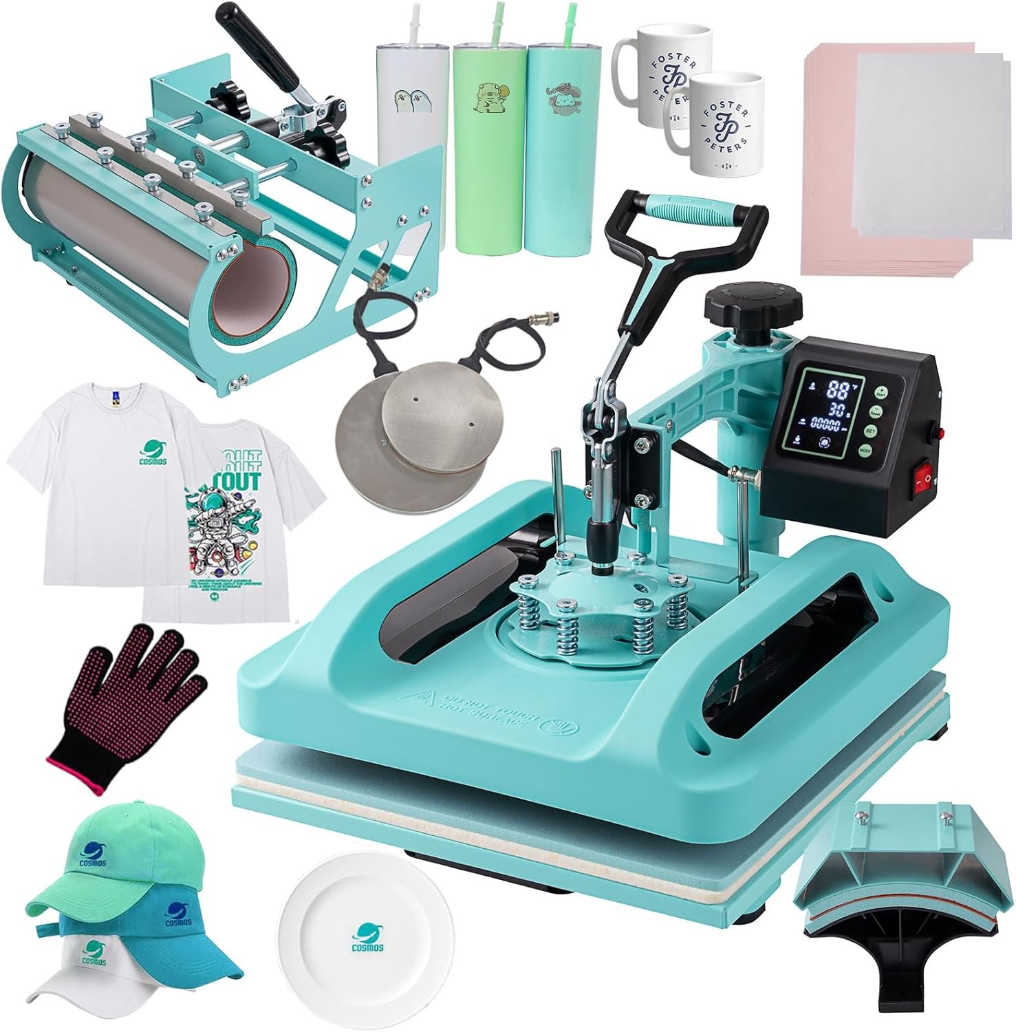 5 in 1 Heat Press Machine 15 x 15 in Sublimation Printer Transfer T-Shirt Mug