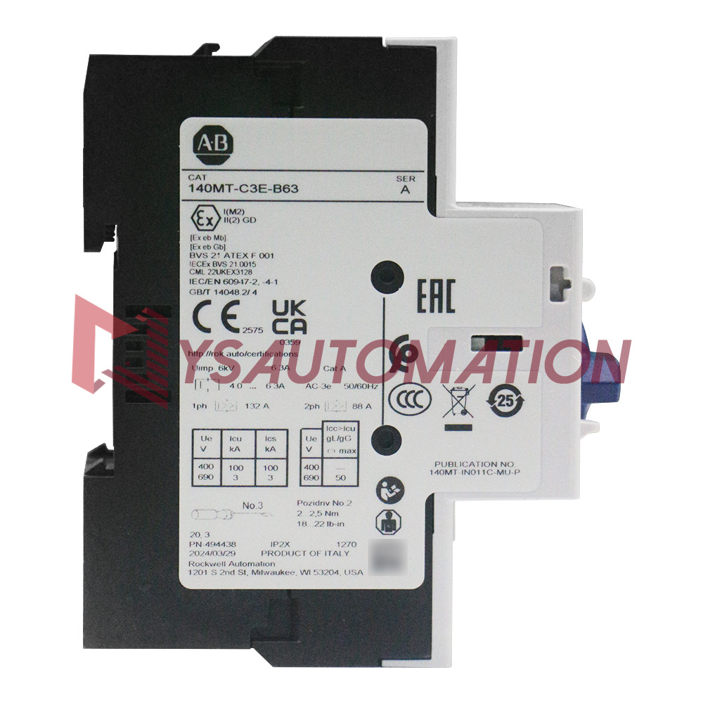Allen Bradley 140MT-C3E-B63 C Frame, 4 – 6.3A,Motor Protection Circuit Breaker