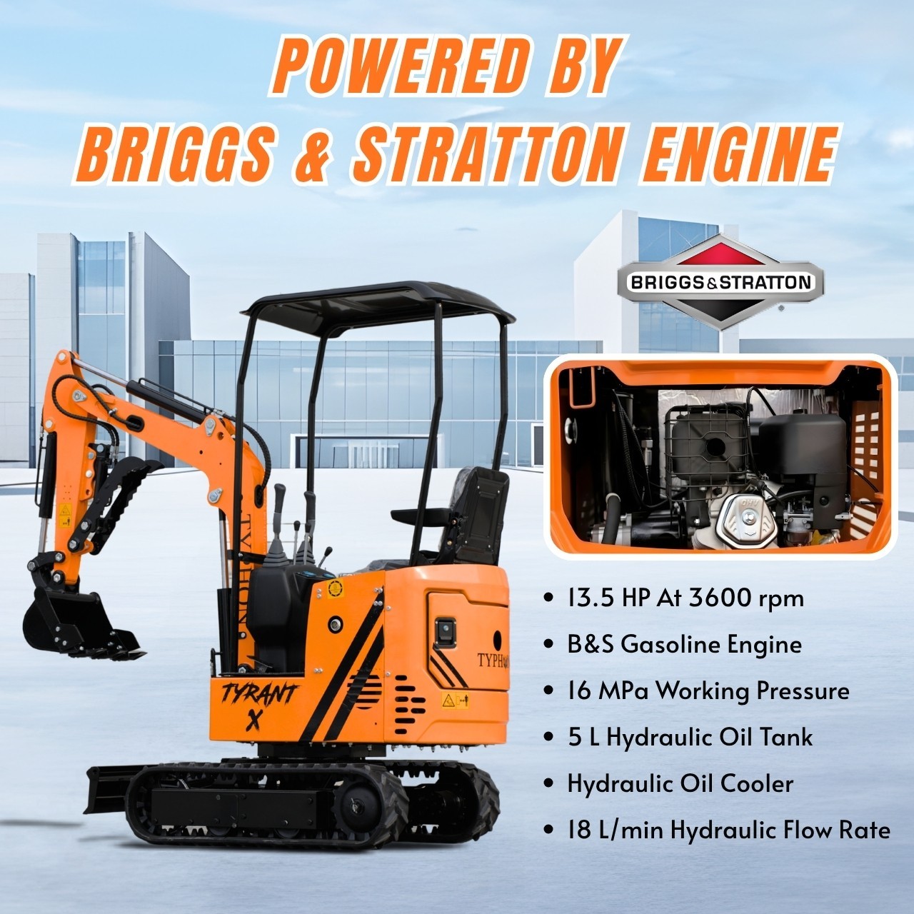 Free Ship TYPHON TYRANT X 1Ton Mini Excavator USA 13.5HP include 12 Attachments