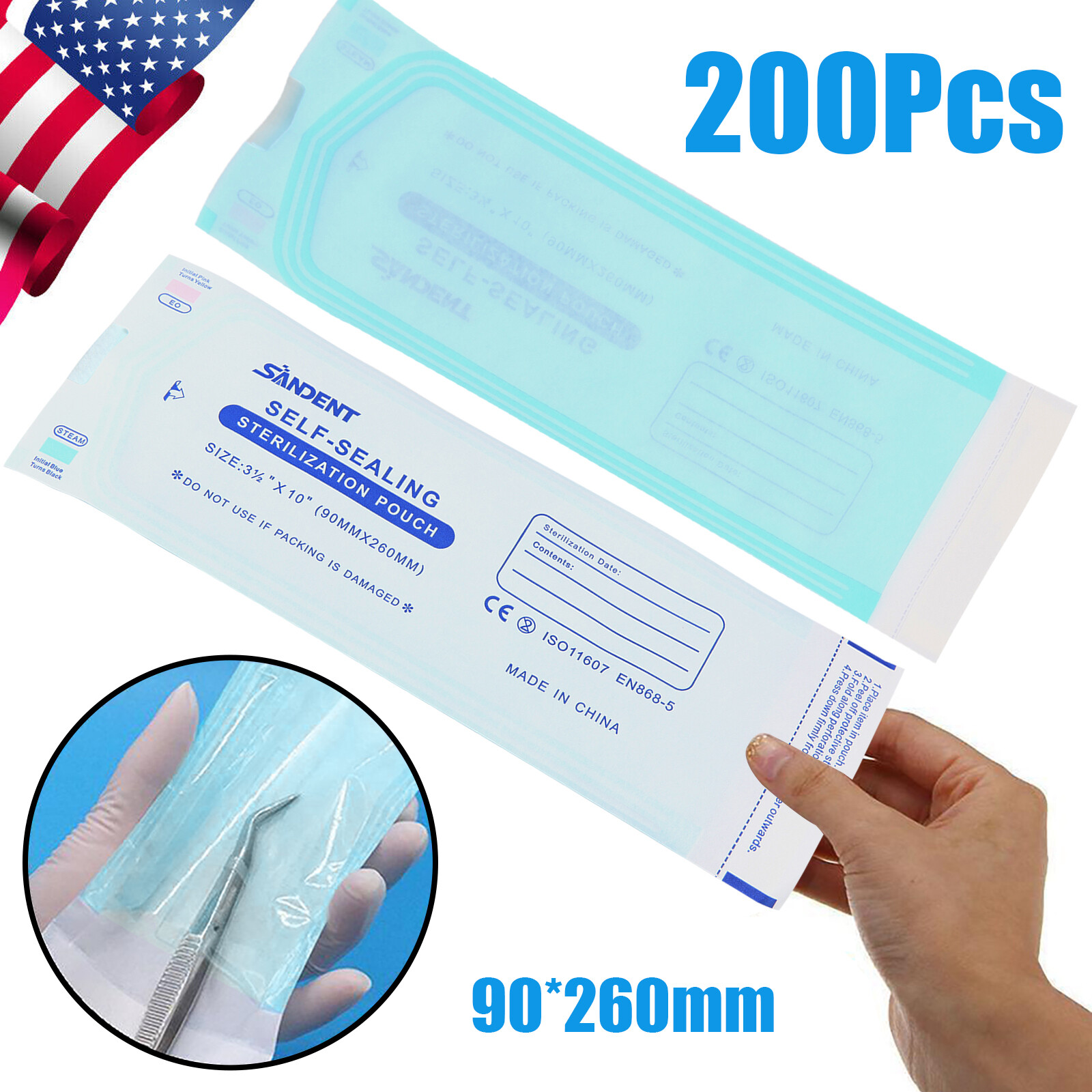 200 Self Sterilization Pouches Pouch Autoclave Sterilizer Bag Dental Tattoo Nail