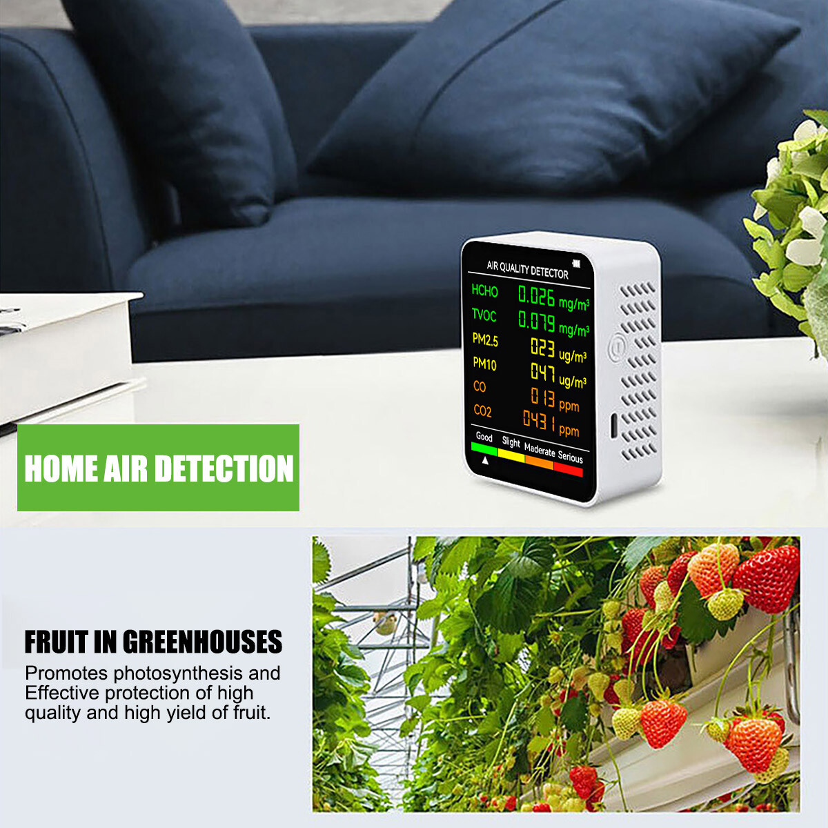 6-in-1 CO2 Detector Monitor, Indoor Air Quality Monitor with Real-Time CO2