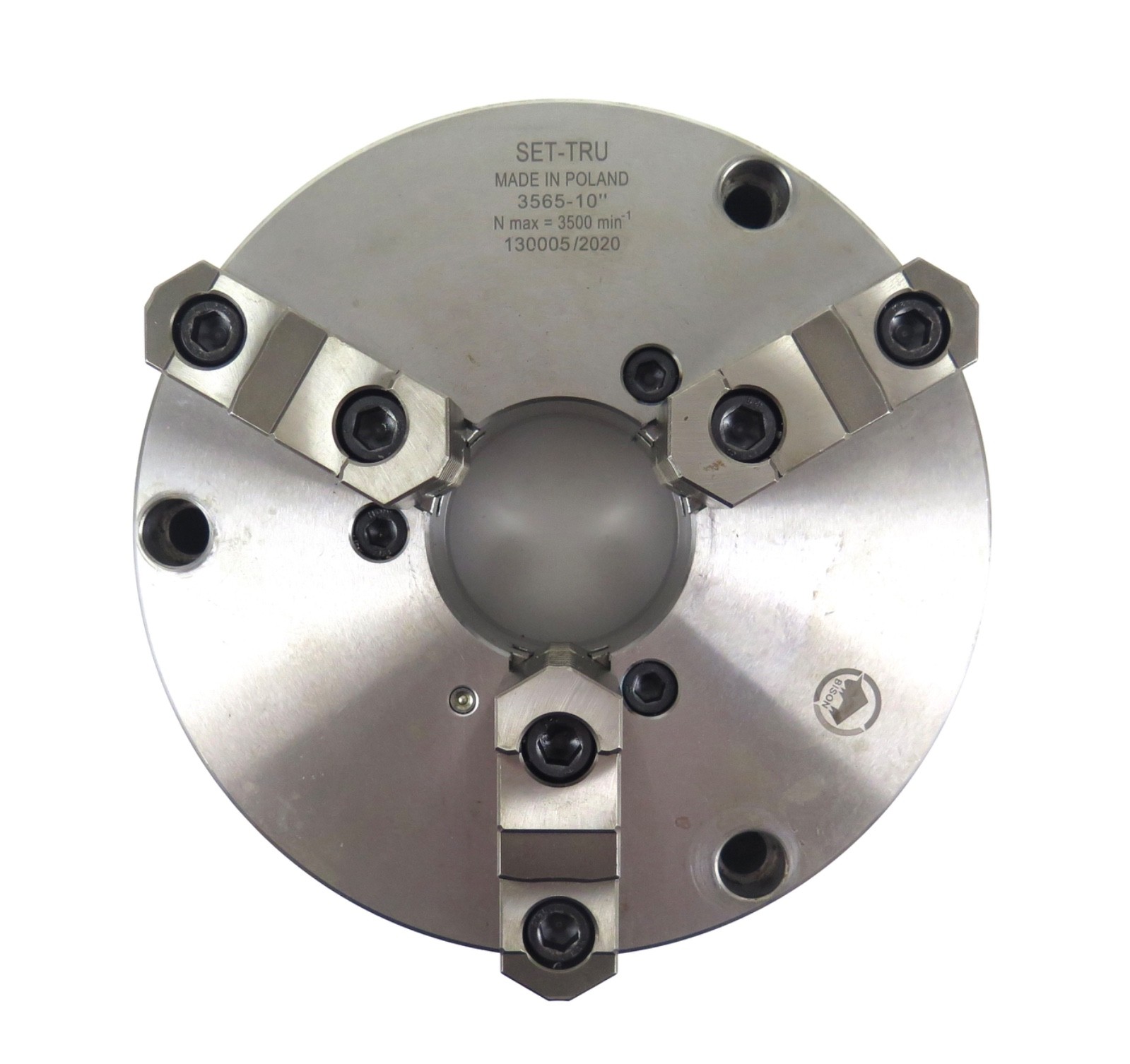 BISON 10″ SET-TRU 3-Jaw Self Centering Lathe Chuck No. 3565-10 w/ Plain Back