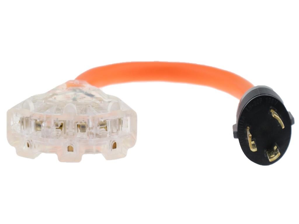 L5-30p to 5-20r splitter pigtail adapter 10Gauge 30Amp 3 outlet Lighted end