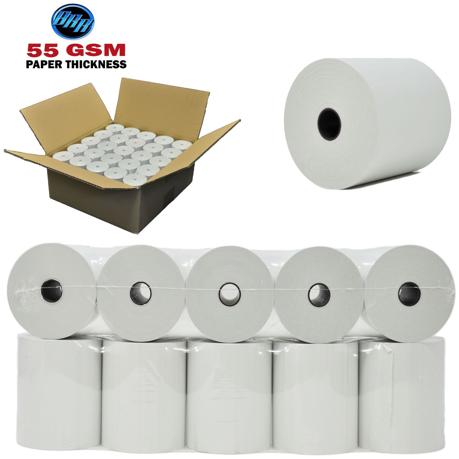 3 1/8 x 230 thermal paper 50 Rolls {Core}BPA free roll (55 GSM Paper Thickness)