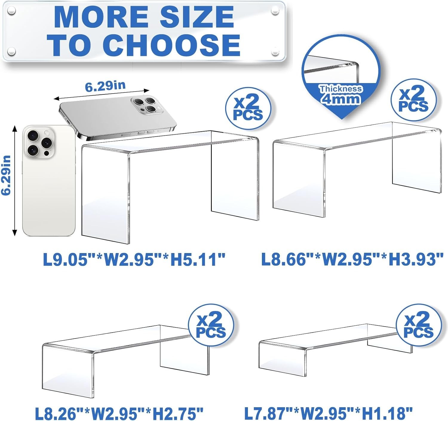Large Acrylic Risers 8 Pcs 2 Set Acrylic Display Set Rectangular Stands Shelf