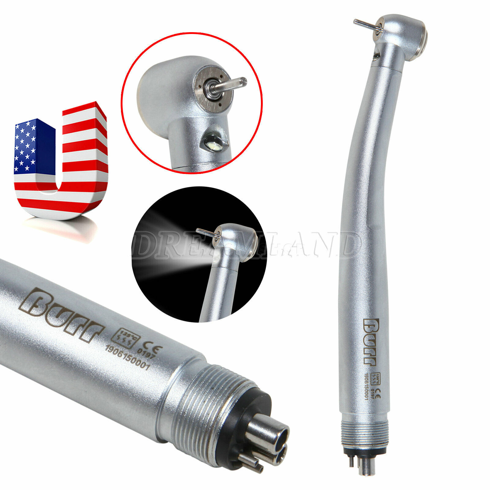 5 Packs Dental Fiber Optic High Speed Turbine LED Handpiece E-generator 4 Holes