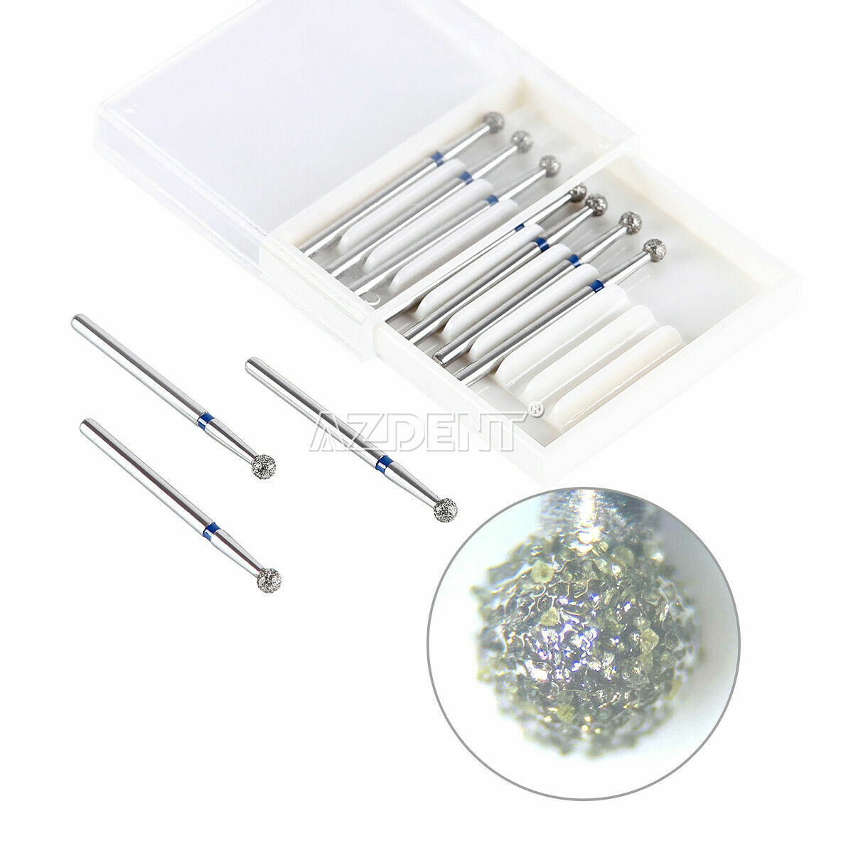 10Pcs AZDENT Dental Diamond Burs Ball Round For High Speed Handpiece FG 1.6mm