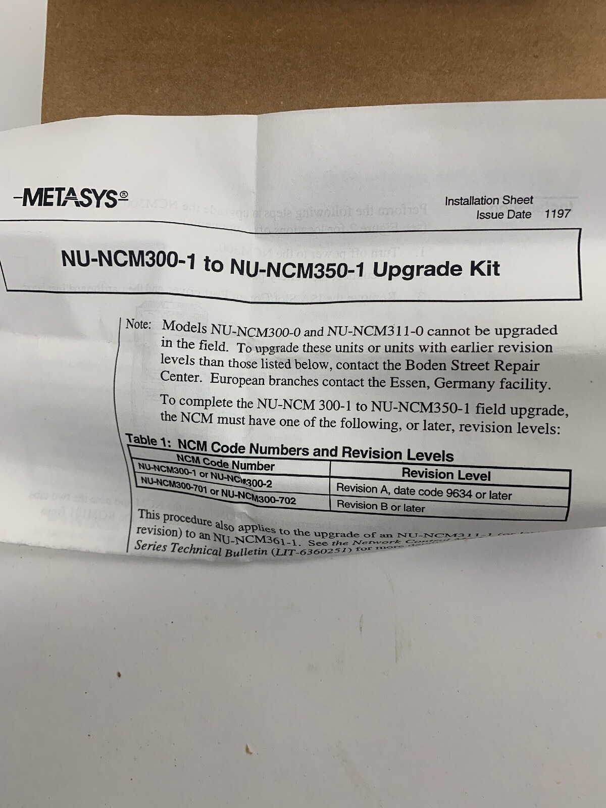 Johnson Controls NU-ROM150-1 512K Flash SIMM Upgrade Assembly