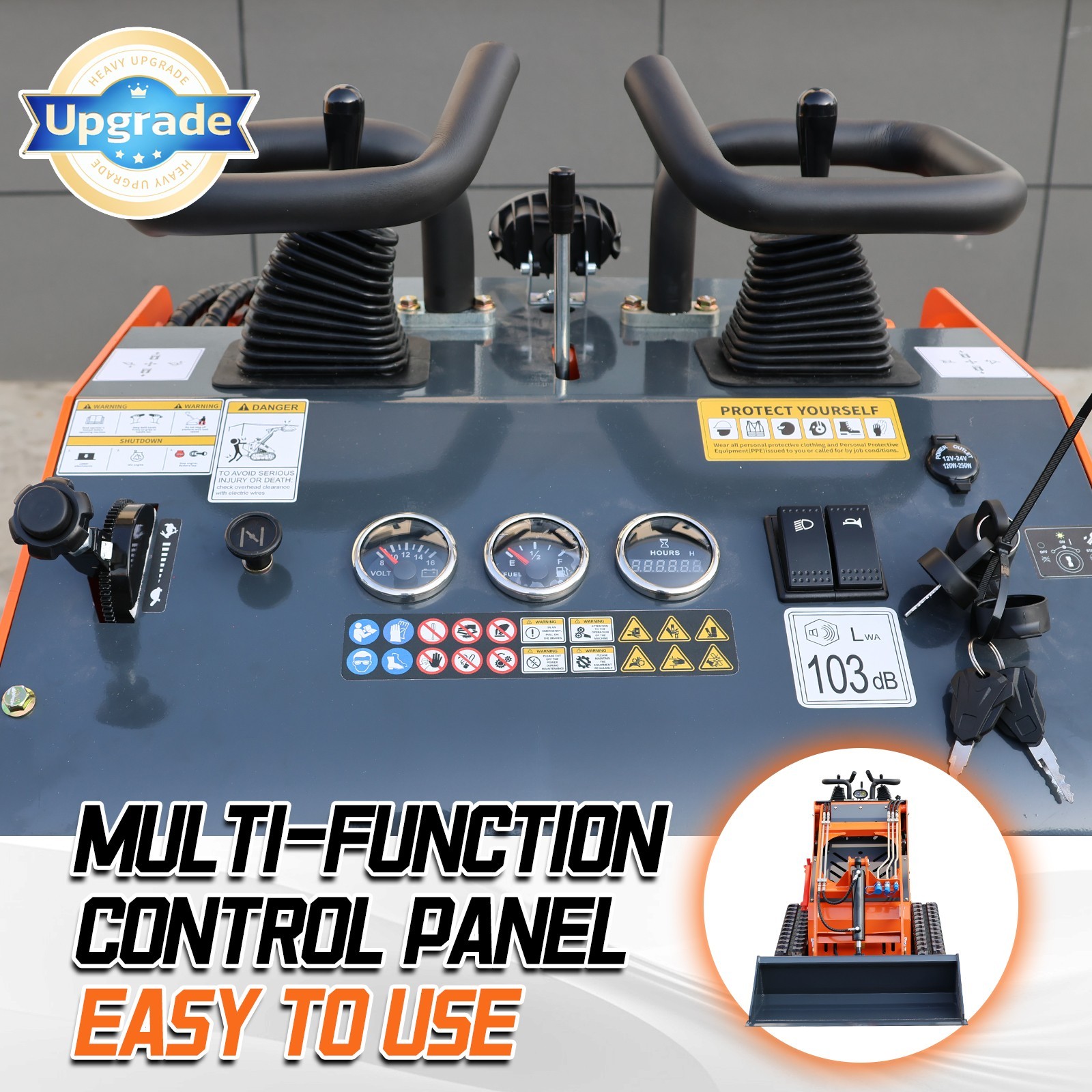 New 24HP Mini Skid Steer Loader 4-in-1 Bucket 3-Stage Pump Hydraulic System