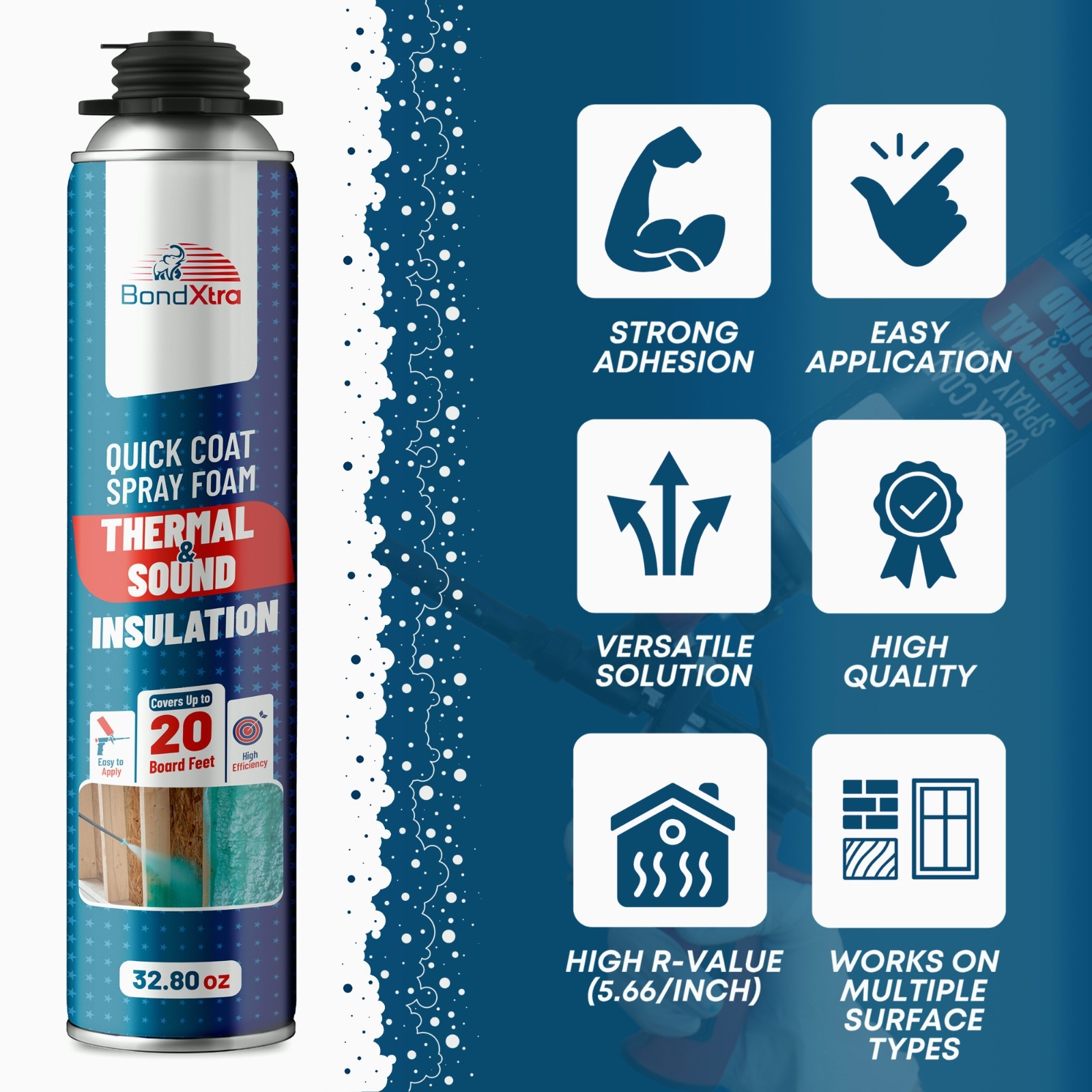 Spray Foam Insulation Kit (18 x 32.80 oz/930 gr – 480 Board feet), Self-Expandin