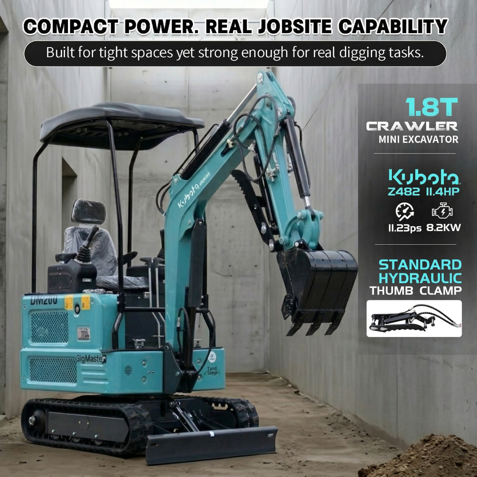 Mini Excavator 1.8 Ton Digger 4000Ibs Diesel EPA Crawler KUBOTA Engine USA Stock