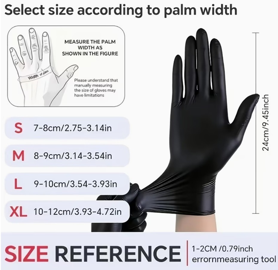 Disposable Gloves Latex – Heavy Duty Black 6Mil Nitrile-Free Powder-Free 100Pcs