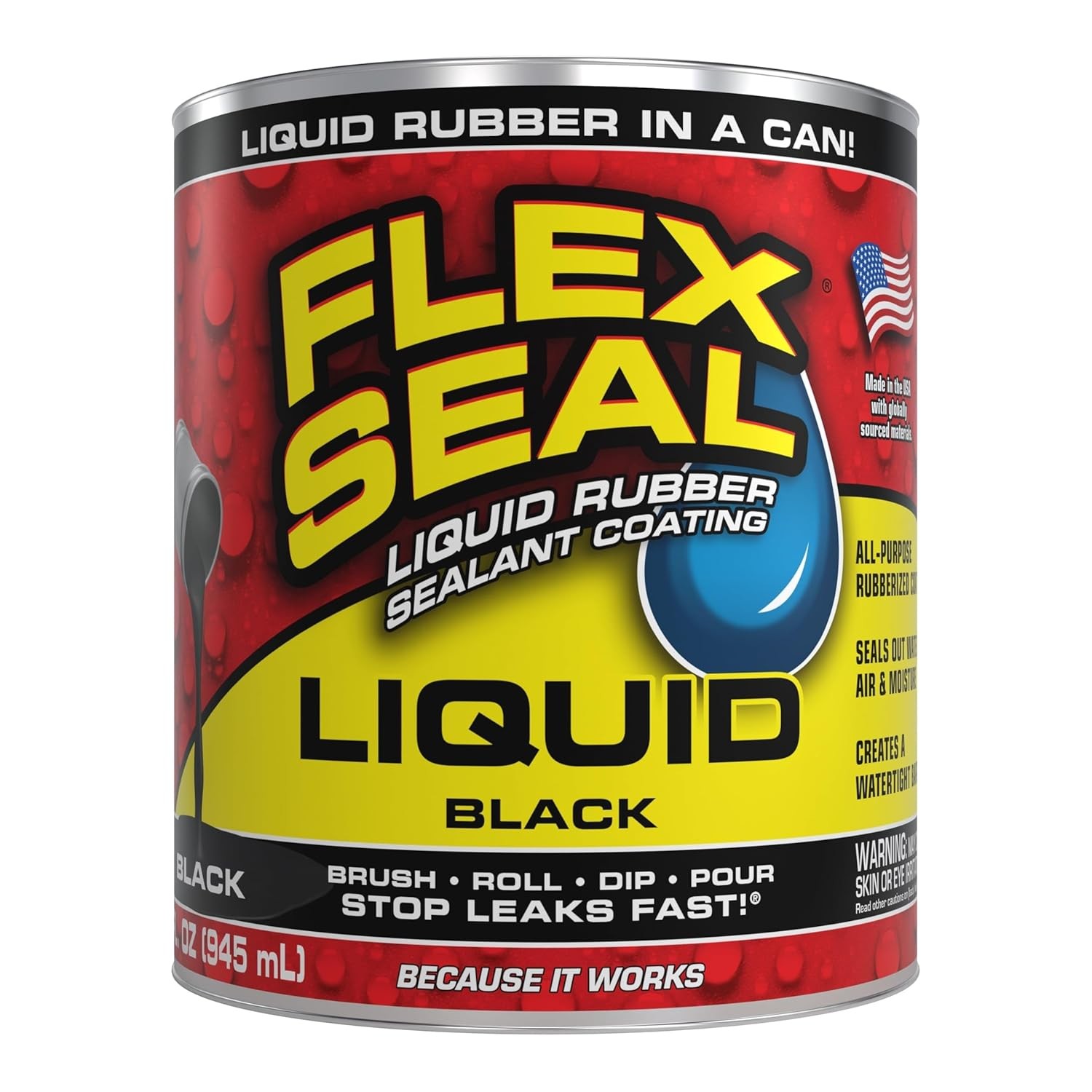 Flex Seal Liquid – Liquid Rubber Sealant Coating – Jumbo – Black – Size: 32 oz
