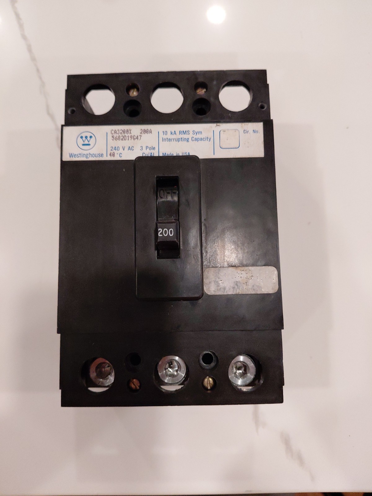 Westinghouse CA3200X 3Pole 200Amp 240Vac Bolt-On Circuit Breaker, Fresh Takeout