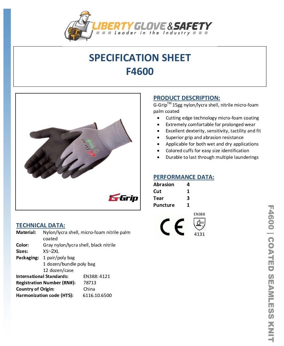 12- F4600 Lightweight Nitrile Micro Foam Palm Grip Coated Protective Work Gloves