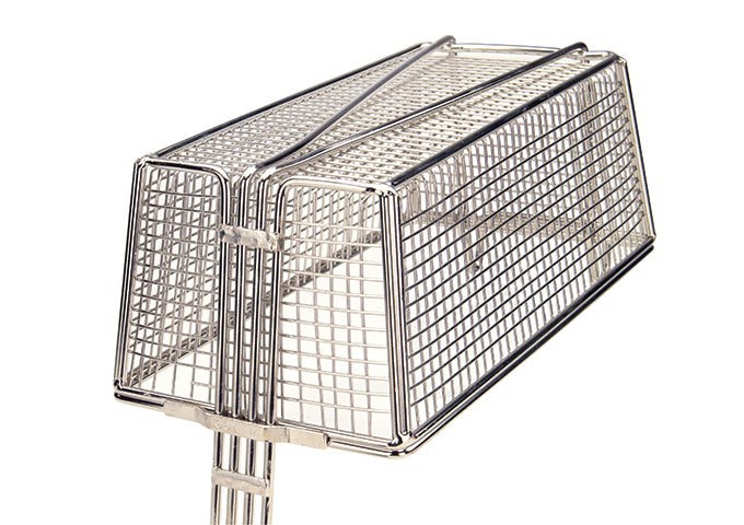 Winco FB-30 13-1/4 x 6-1/2 Rectangle Fry Basket Green Non Slip Coated Handle