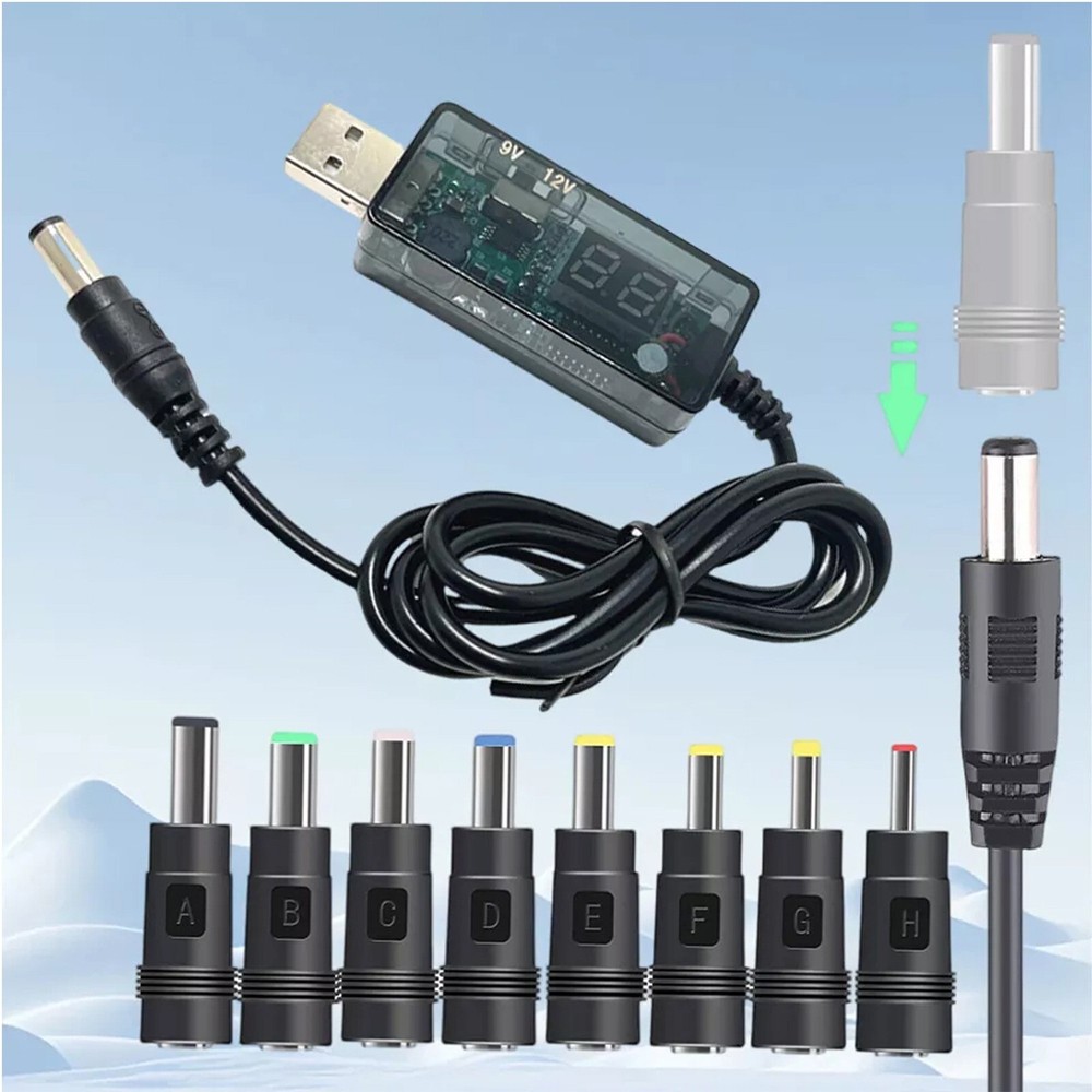 USB 5V to DC 9V 12V Step UP Converter Module Power Boost Adapter Cable + 8 Plug